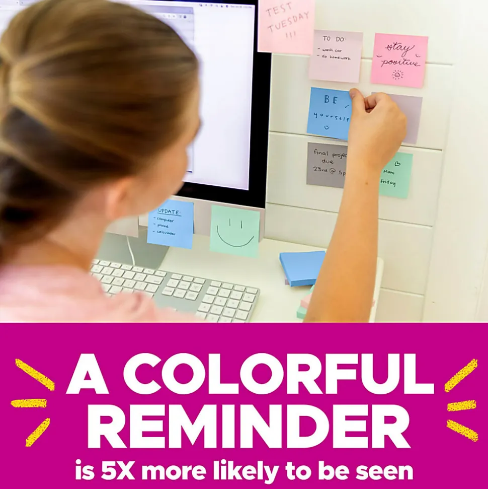 Post-it® 100% Recycled Paper Super Sticky Notes, 3 x 3 in, 5 Sticky Note Pads, 70 Sheets/Pad, School Supplies and Office Products, Wanderlust Pastels