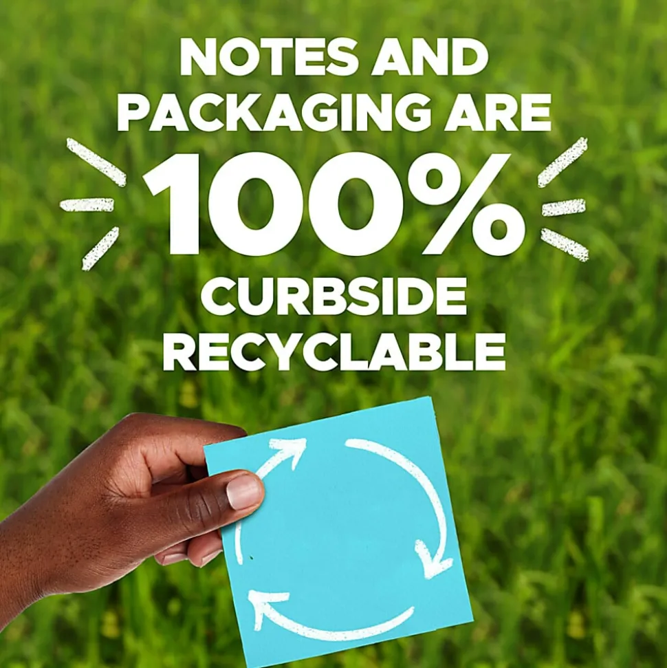 Post-it® 100% Recycled Paper Super Sticky Notes, 3 x 3 in, 5 Sticky Note Pads, 70 Sheets/Pad, School Supplies and Office Products, Wanderlust Pastels