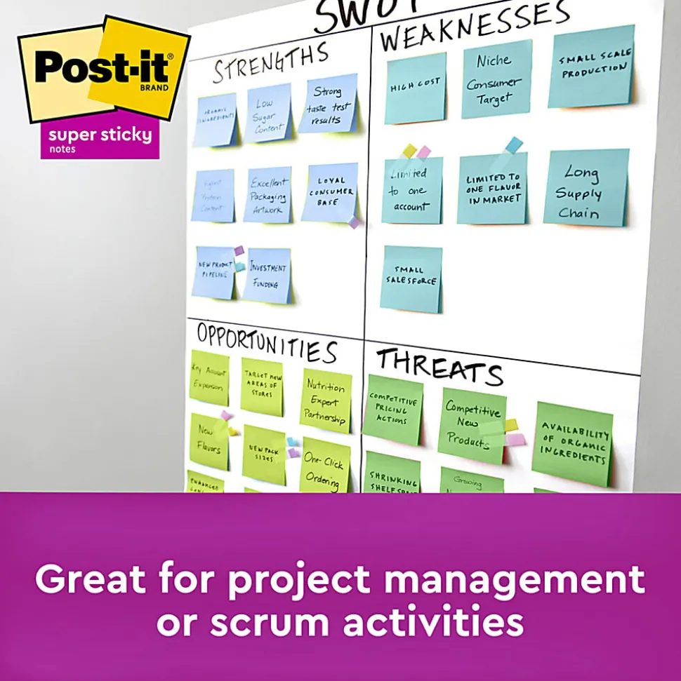Post-it® Recycled Super Sticky Notes, 12 Pads, 90 Sheets, 3 in x 3 in, 2x Sticking Power, School Supplies & Office Products - 65412SST