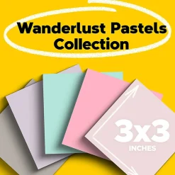 Post-it® Recycled Super Sticky Notes, 3 in x 3 in, 5 Pads, 90 Sheets/Pad, 2x the Sticking Power, Wanderlust Pastels Collection, 30% Recycled
