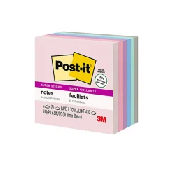Post-it® Recycled Super Sticky Notes, 3 in x 3 in, 5 Pads, 90 Sheets/Pad, 2x the Sticking Power, Wanderlust Pastels Collection, 30% Recycled