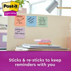 Post-it® Recycled Super Sticky Notes, 3 in x 3 in, 5 Pads, 90 Sheets/Pad, 2x the Sticking Power, Wanderlust Pastels Collection, 30% Recycled
