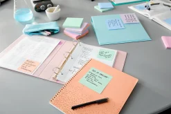 Post-it® Recycled Super Sticky Notes, 3 in x 3 in, 5 Pads, 90 Sheets/Pad, 2x the Sticking Power, Wanderlust Pastels Collection, 30% Recycled