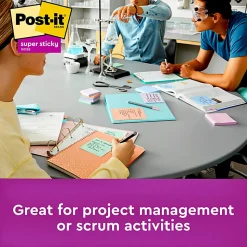 Post-it® Recycled Super Sticky Notes, 3 in x 3 in, 5 Pads, 90 Sheets/Pad, 2x the Sticking Power, Wanderlust Pastels Collection, 30% Recycled