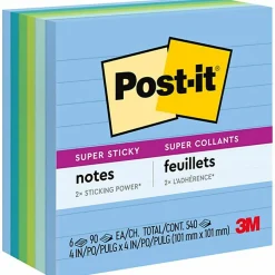 Post-it® Recycled Super Sticky Notes, 6 Pads, 90 Sheets, 4 in x 4 in, 2x Sticking Power, School Supplies & Office Products - 6756SST