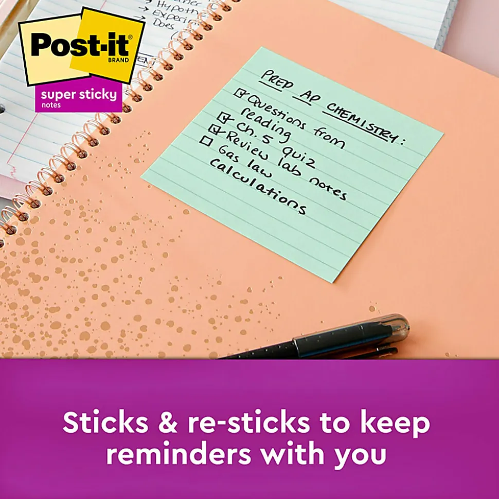 Post-it® Recycled Super Sticky Notes, 6 Pads, 90 Sheets, 4 in x 4 in, 2x Sticking Power, School Supplies & Office Products - 6756SST