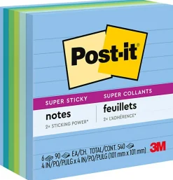 Post-it® Recycled Super Sticky Notes, 6 Pads, 90 Sheets, 4 in x 4 in, 2x Sticking Power, School Supplies & Office Products - 6756SST