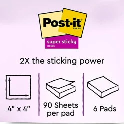 Post-it® Recycled Super Sticky Notes, 6 Pads, 90 Sheets, 4 in x 4 in, 2x Sticking Power, School Supplies & Office Products - 6756SST