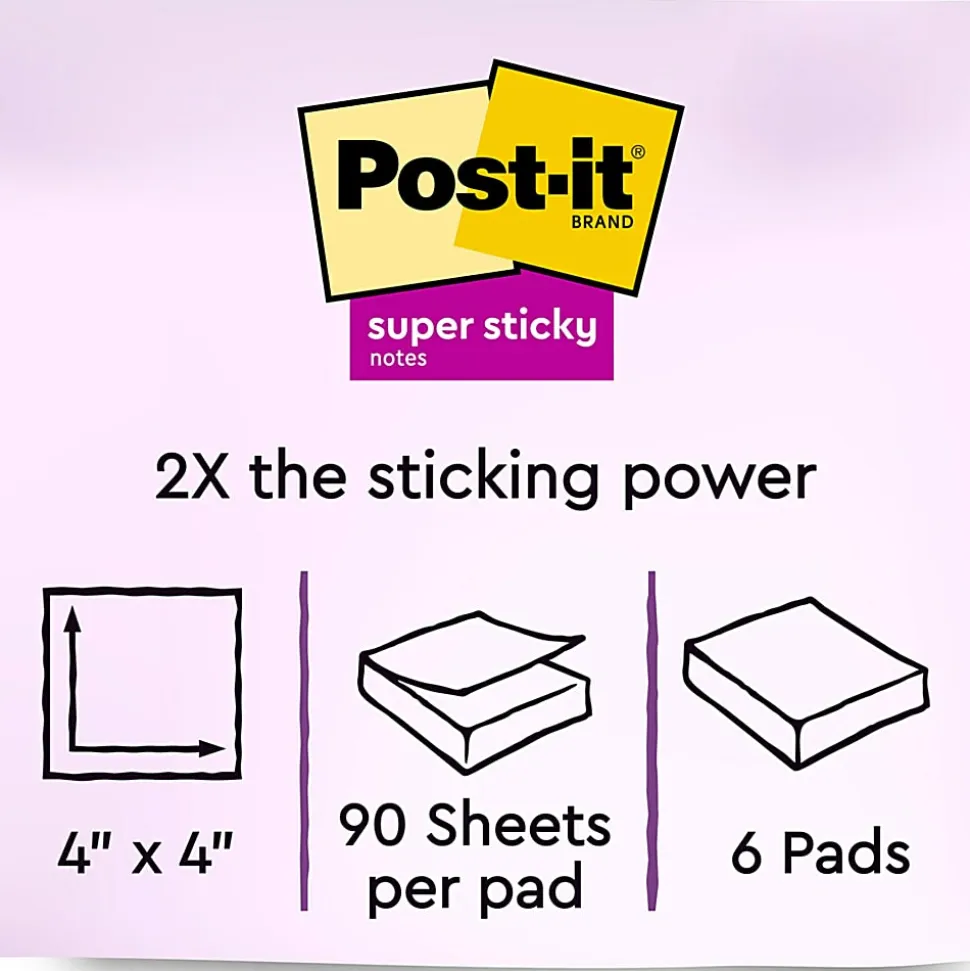 Post-it® Recycled Super Sticky Notes, 6 Pads, 90 Sheets, 4 in x 4 in, 2x Sticking Power, School Supplies & Office Products - 6756SST