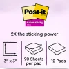 Post-it® Recycled Super Sticky Notes, 3 in x 3 in, 12 Pads, 90 Sheets/Pad, 2x the Sticking Power, Wanderlust Pastels Collection, 30% Recycled