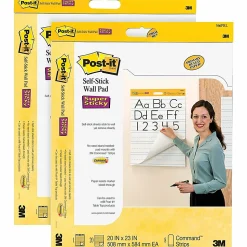 Post-it® Self Stick Wall Pad, 20 in x 23 in, 2 Pads, 20 Sheets/Pad, Primary Ruled,  White