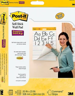 Post-it® Self Stick Wall Pad, 20 in x 23 in, 2 Pads, 20 Sheets/Pad, Primary Ruled,  White