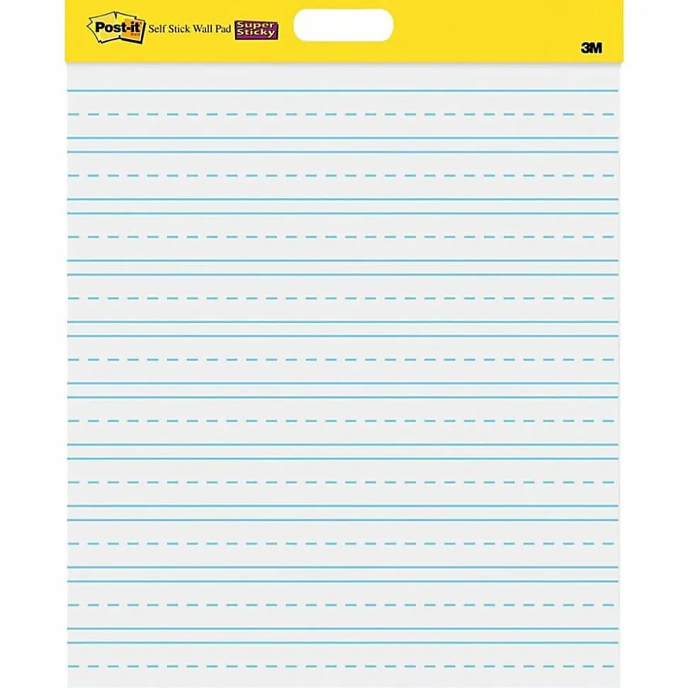 Post-it® Self Stick Wall Pad, 20 in x 23 in, 2 Pads, 20 Sheets/Pad, Primary Ruled, White