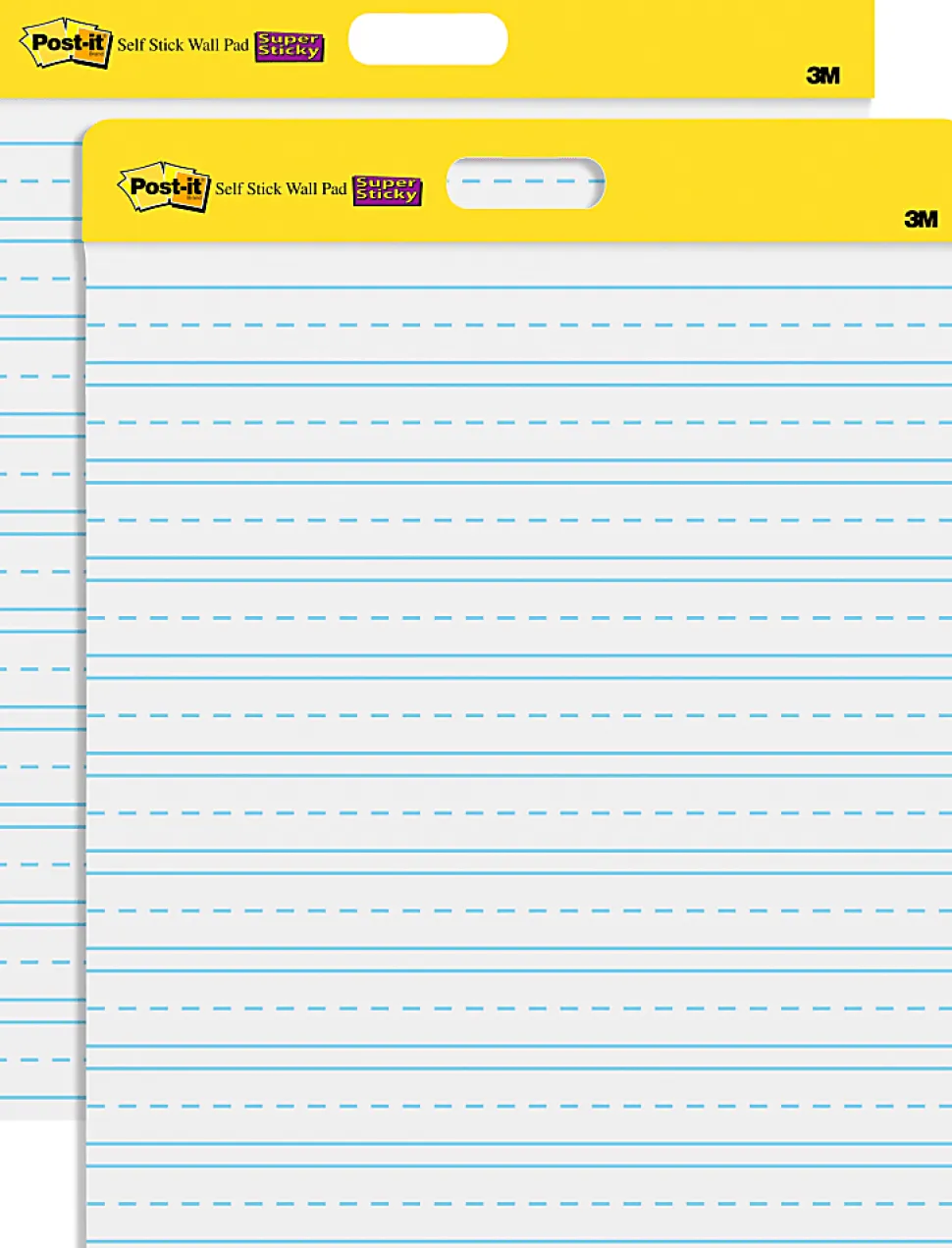 Post-it® Self Stick Wall Pad, 20 in x 23 in, 2 Pads, 20 Sheets/Pad, Primary Ruled, White
