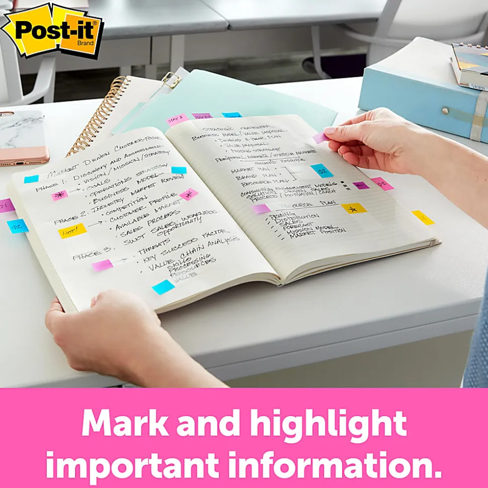 Post-it® Signature and Highlight Flag Combo Pack, .5" x 1.75", Assorted Colors, 1 Pack, 240 Flags/Pack, 70 Flags/Pack, Back to School Supplies