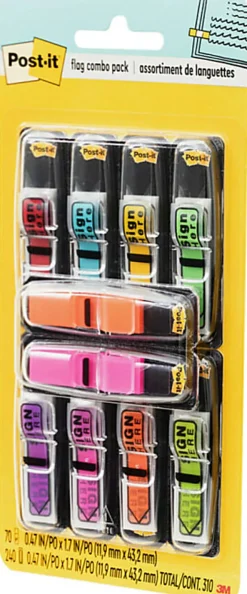 Post-it® Signature and Highlight Flag Combo Pack, .5
