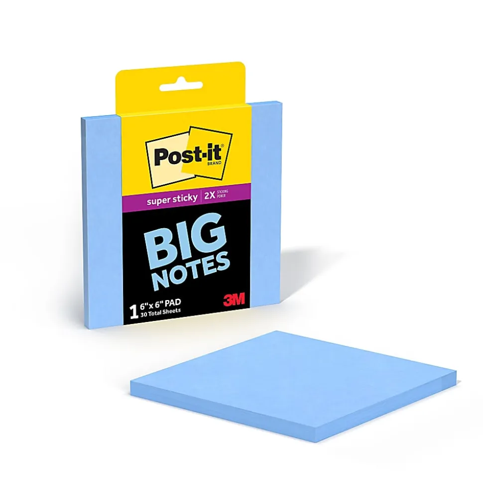 Post-it® Super Sticky Big Notes, 6 x 6 in, 1 Sticky Note Pad, 30 Sheets/Pad, Great for Vision Boards, Creative Projects, and Study Space, Washed Denim