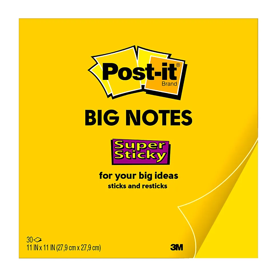 Post-it® Super Sticky Big Notes, 11 x 11 in, 1 Sticky Extra Large Note Pad, 30 Sheets/Pad, Great for Group Brainstorming and Study Spaces, Yellow