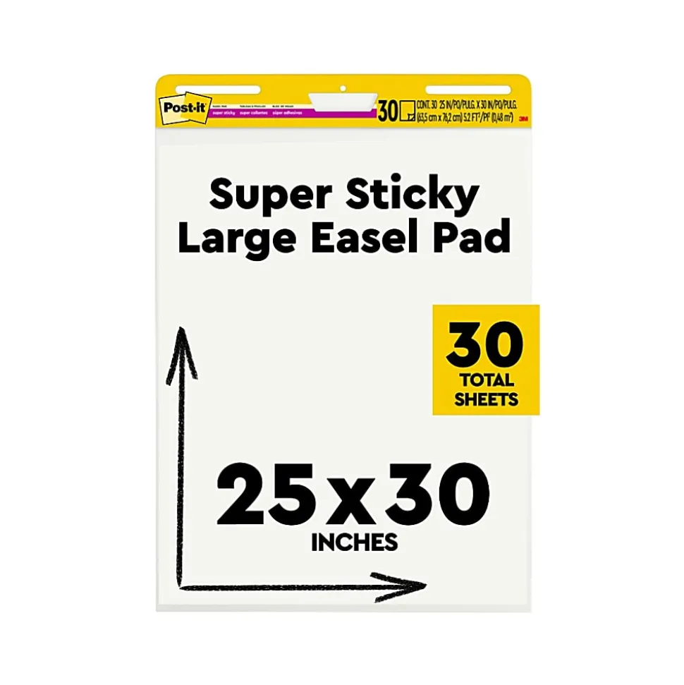 Post-it® Super Sticky Easel Pads, 25" x 30", 1 Pad, 30 Sheets/Pad, School Supplies for Classrooms, White