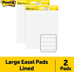 Post-it® Super Sticky Easel Pads, 25" x 30", 2 Pads, 30 Sheets/Pad, Lined, School Supplies for Classrooms, White