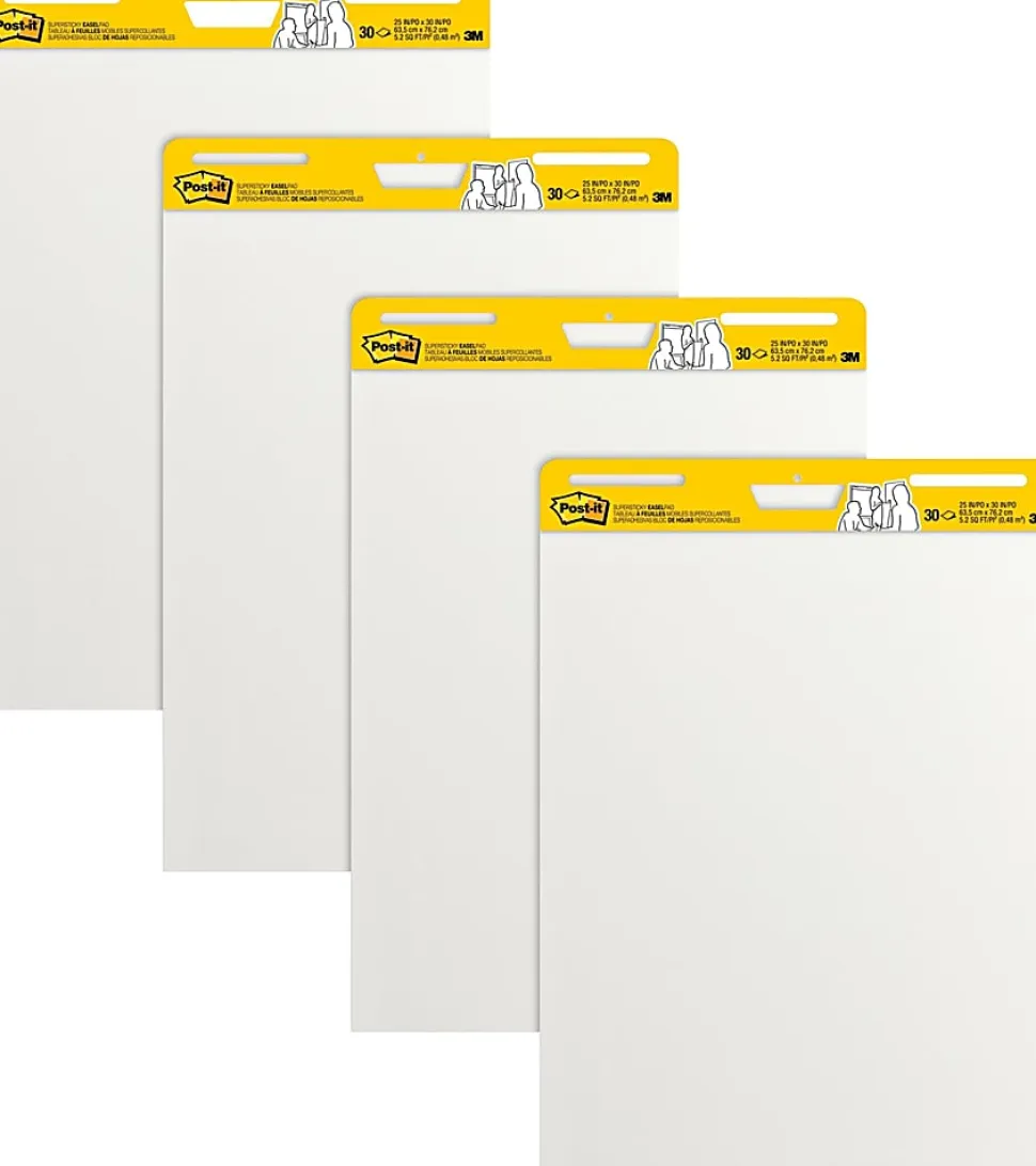 Post-it® Super Sticky Easel Pads, 25" x 30", 4 Pads, 30 Sheets/Pad, School Supplies for Classrooms, Blue Grid, White