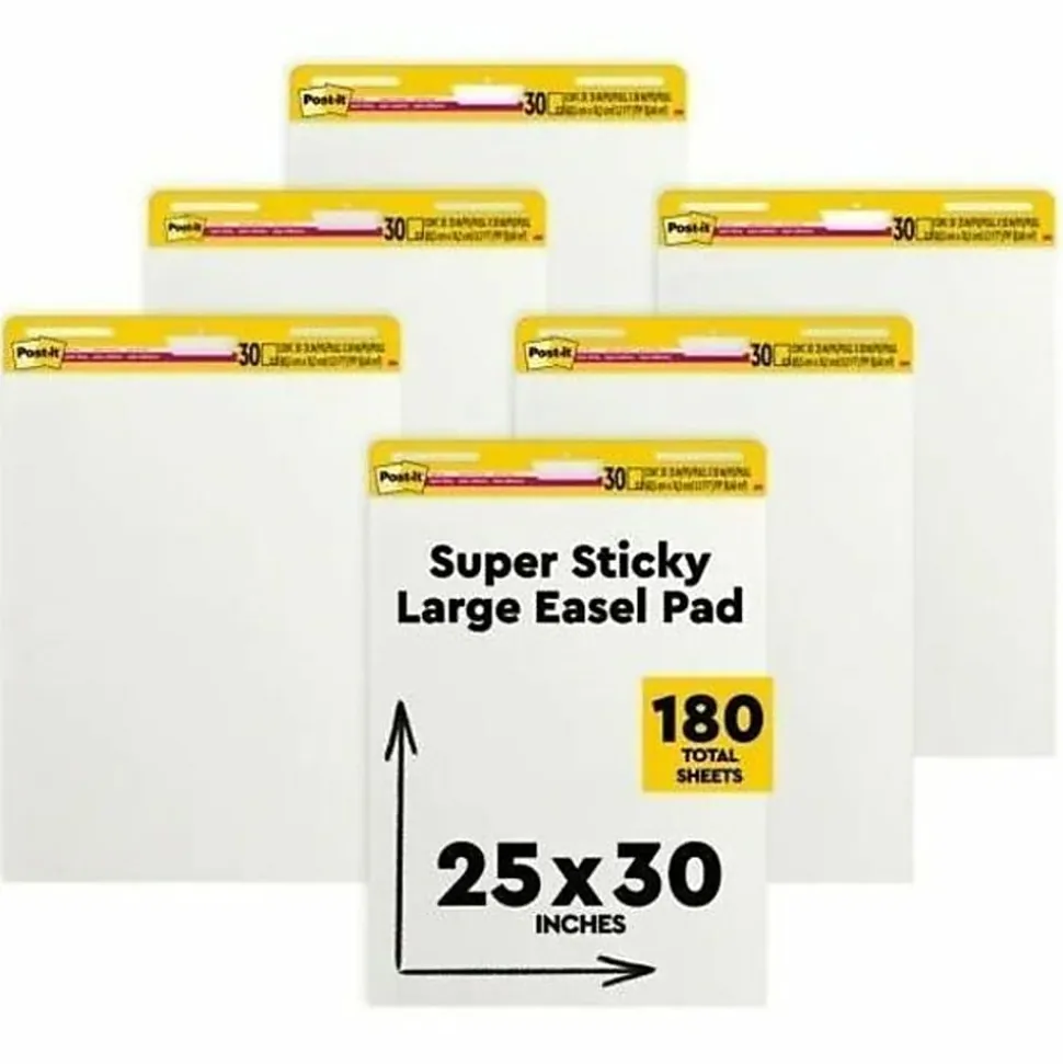 Post-it® Super Sticky Easel Pads, 25" x 30", 6 Pads, 20 Sheets/Pad, School Supplies for Classrooms, White