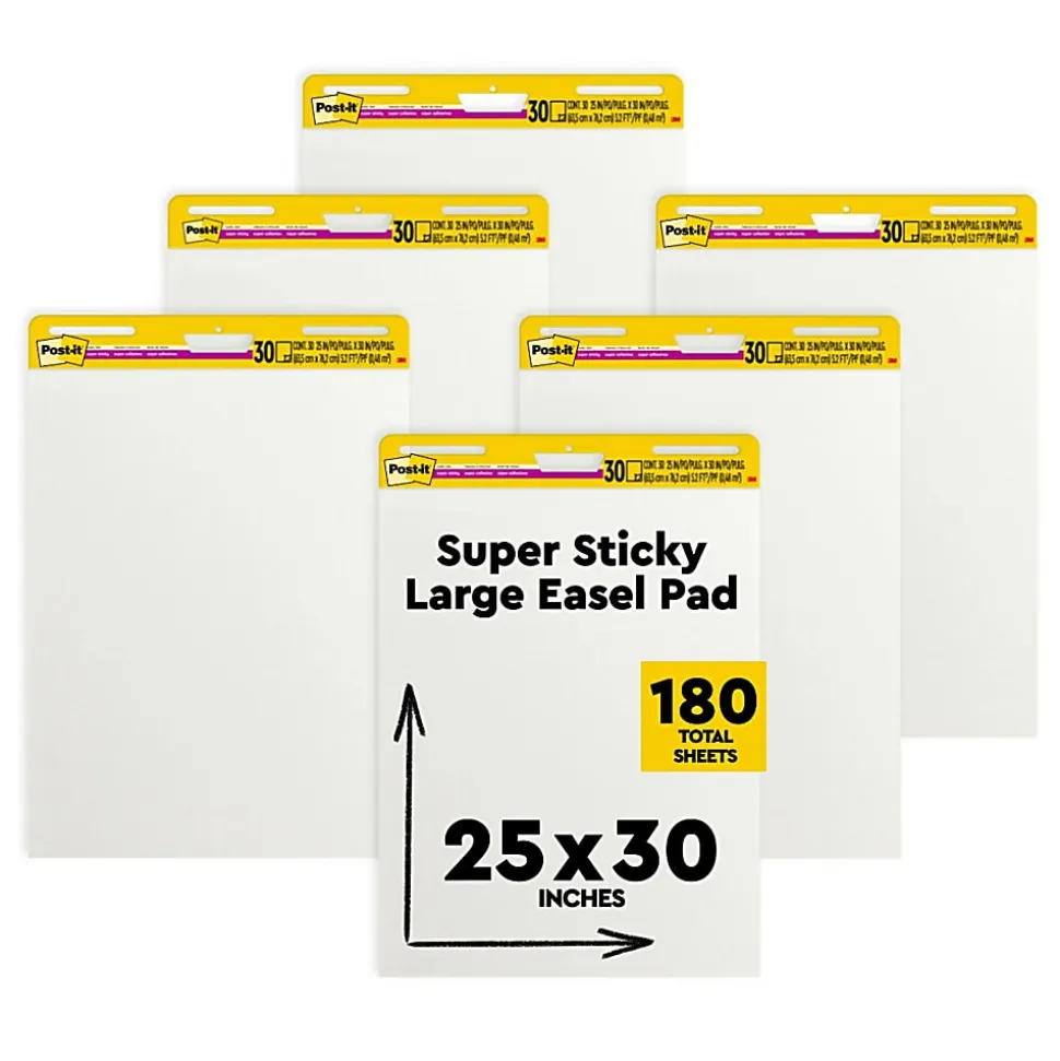 Post-it® Super Sticky Easel Pads, 25" x 30", 6 Pads, 20 Sheets/Pad, School Supplies for Classrooms, White