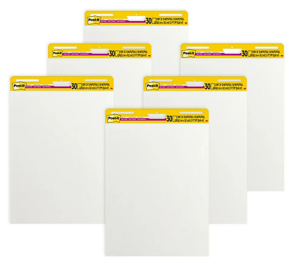 Post-it® Super Sticky Easel Pads, 25" x 30", 6 Pads, 20 Sheets/Pad, School Supplies for Classrooms, White