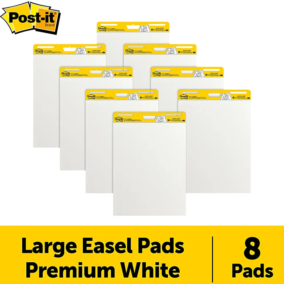 Post-it® Super Sticky Easel Pads, 25" x 30", 8 Pads, 30 Sheets/Pad, School Supplies for Classrooms, White, 559VAD8PK