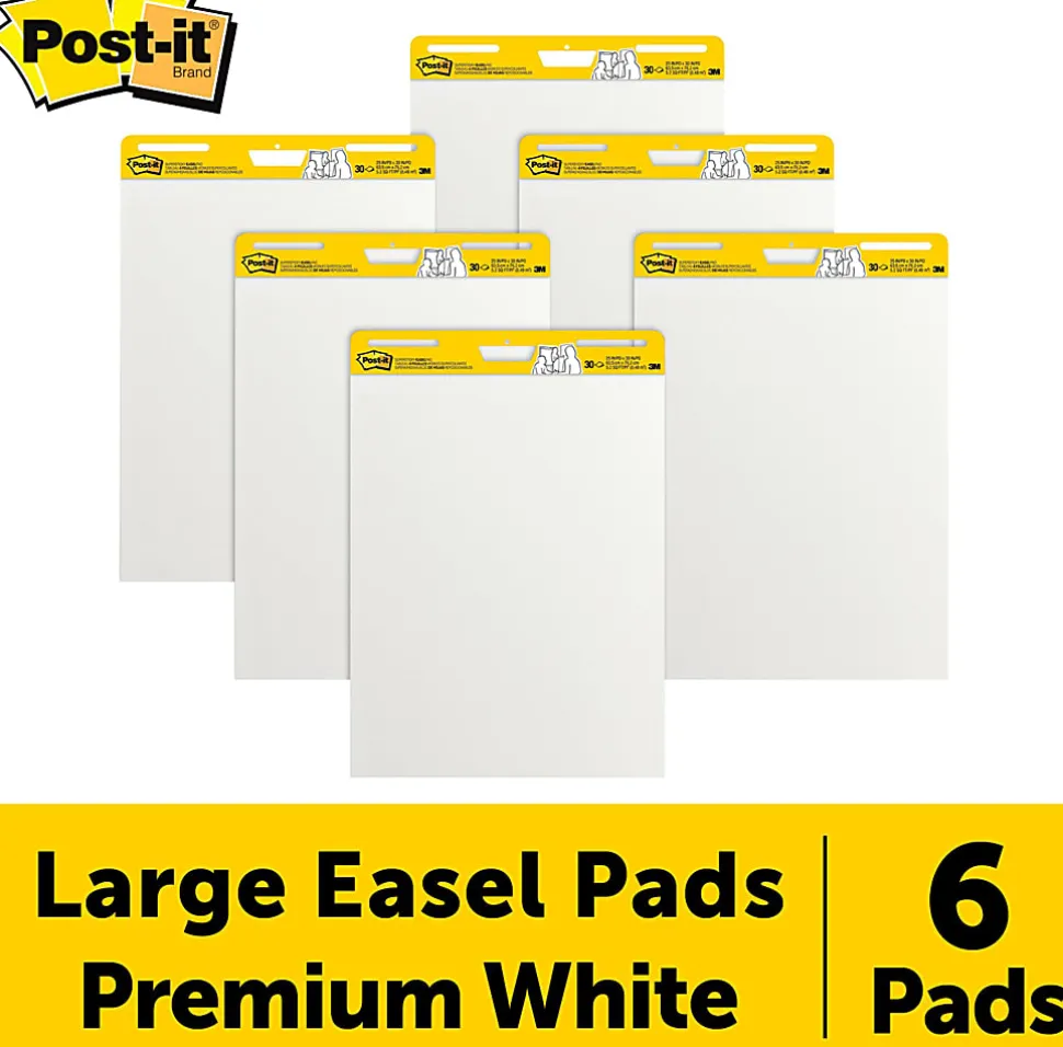 Post-it® Super Sticky Easel Pads, 25" x 30", 6 Pads, 30 Sheets/Pad, School Supplies for Classrooms, White