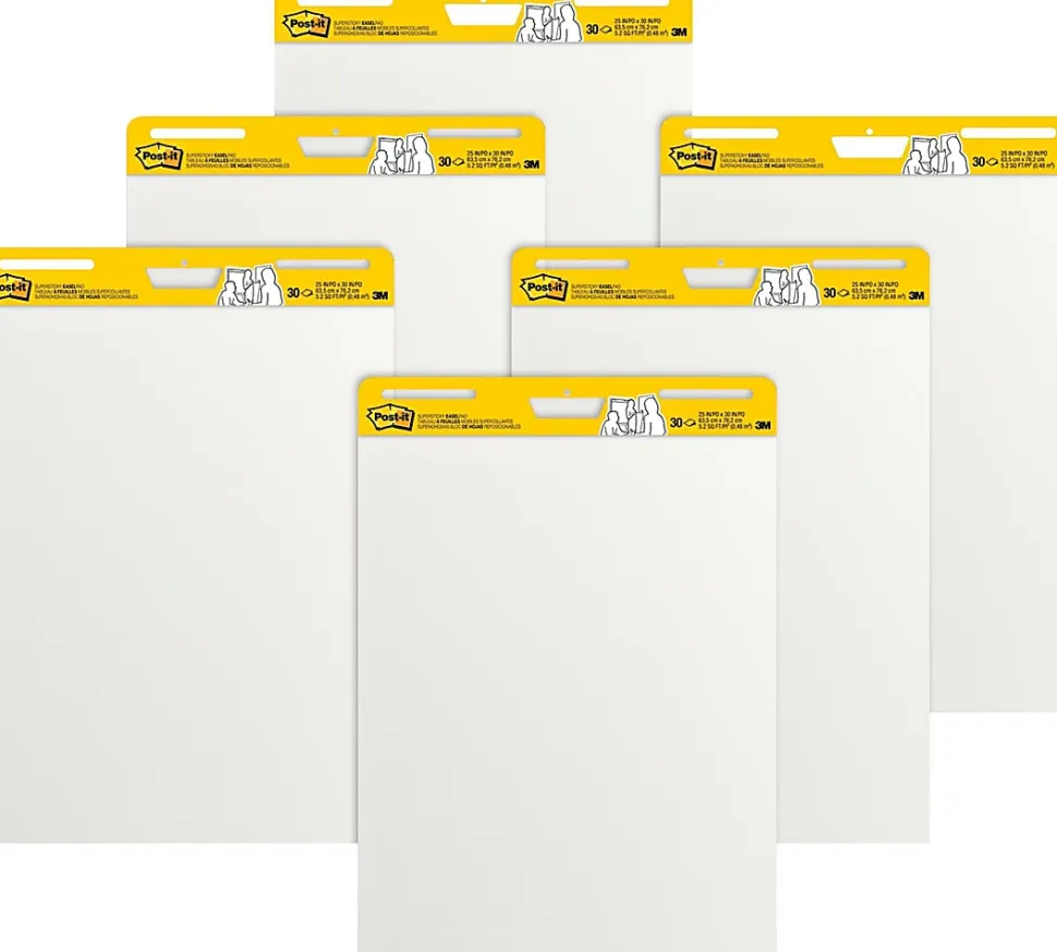 Post-it® Super Sticky Easel Pads, 25" x 30", 6 Pads, 30 Sheets/Pad, School Supplies for Classrooms, White