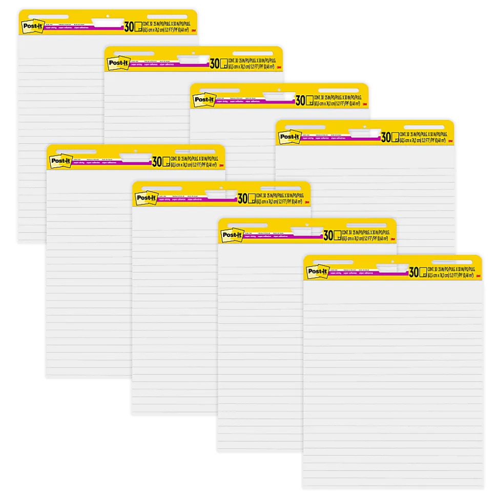 Post-it® Super Sticky Easel Pads, 25" x 30", 8 Pads, 30 Sheets/Pad, School Supplies for Classrooms, White, 561WLVAD8PK