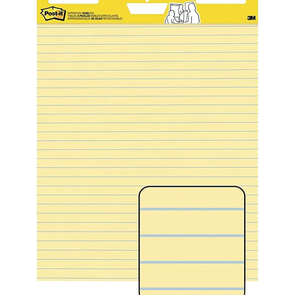 Post-it® Super Sticky Easy Pads, 25" x 30", 4 Pads, 30 Sheets/Pad, Lined, School Supplies for Classrooms, Yellow