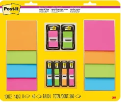 Post-it® Super Sticky Notes and Flags Combo Pack, 3" x 3", Assorted Colors, Pack Of 8 Pads And 6 Flags Packs
