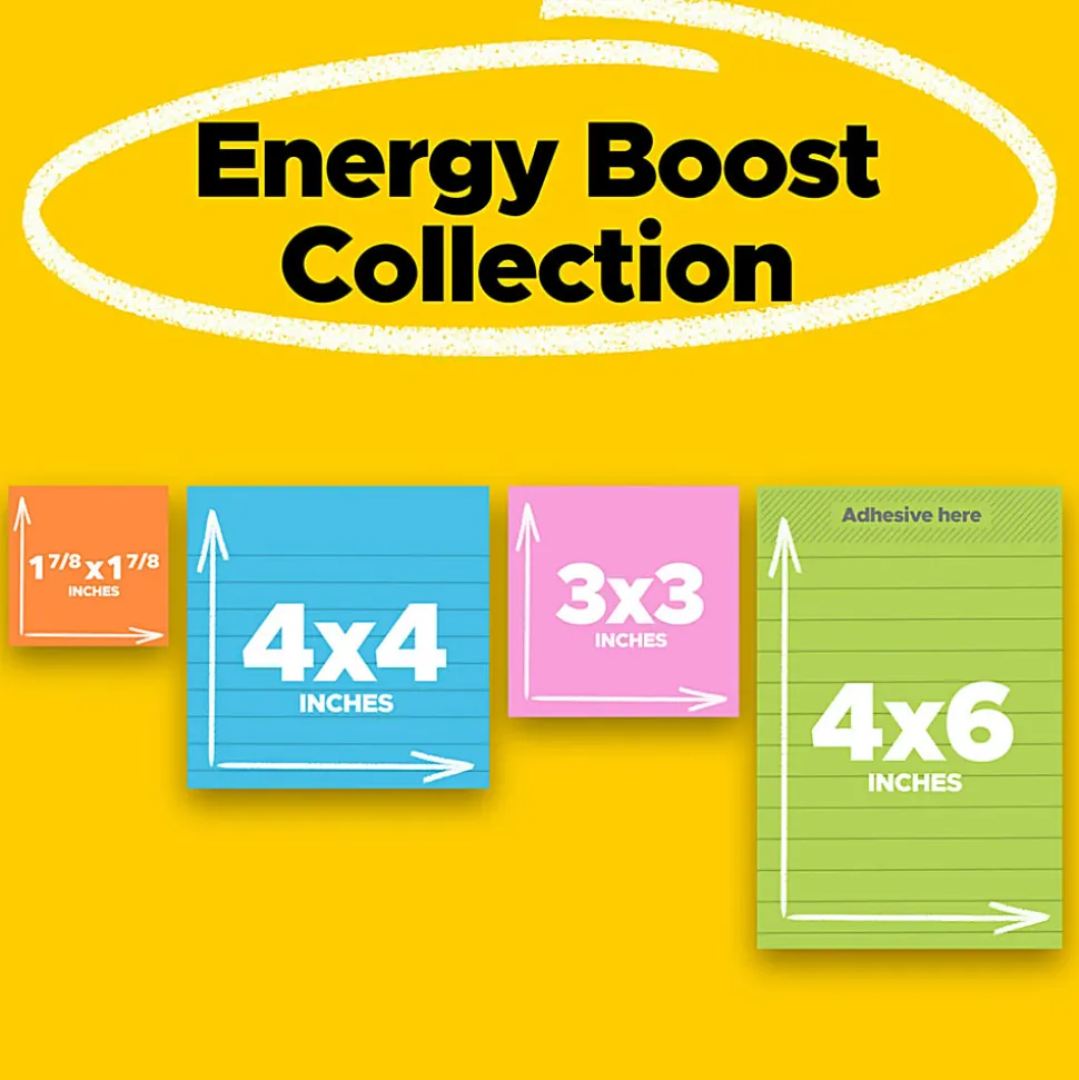 Post-it® Super Sticky Notes, Assorted Sizes, 4 Sticky Note Pads, 45 Sheets/Pad, 2X the Sticking Power, School and Office Supplies, Energy Boost