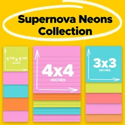 Post-it® Super Sticky Notes, Assorted Sizes, 15 Sticky Note Pads, 45 Sheets/Pad, 2X the Sticking Power, School and Office Supplies, Supernova Neons