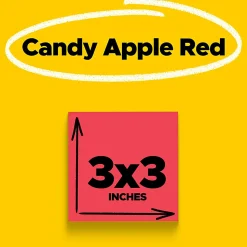 Post-it® Super Sticky Notes, 3 in x 3 in, 5 Pads, 90 Sheets/Pad, 2x the Sticking Power, Candy Apple Red