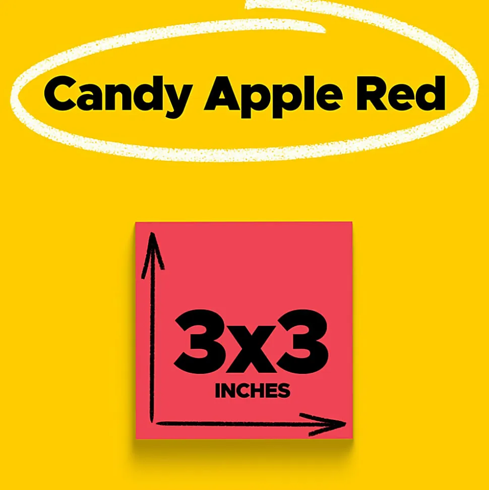 Post-it® Super Sticky Notes, 3 in x 3 in, 5 Pads, 90 Sheets/Pad, 2x the Sticking Power, Candy Apple Red