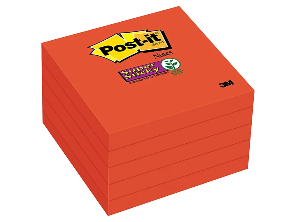 Post-it® Super Sticky Notes, 3 in x 3 in, 5 Pads, 90 Sheets/Pad, 2x the Sticking Power, Candy Apple Red
