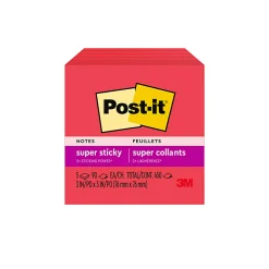 Post-it® Super Sticky Notes, 3 in x 3 in, 5 Pads, 90 Sheets/Pad, 2x the Sticking Power, Candy Apple Red