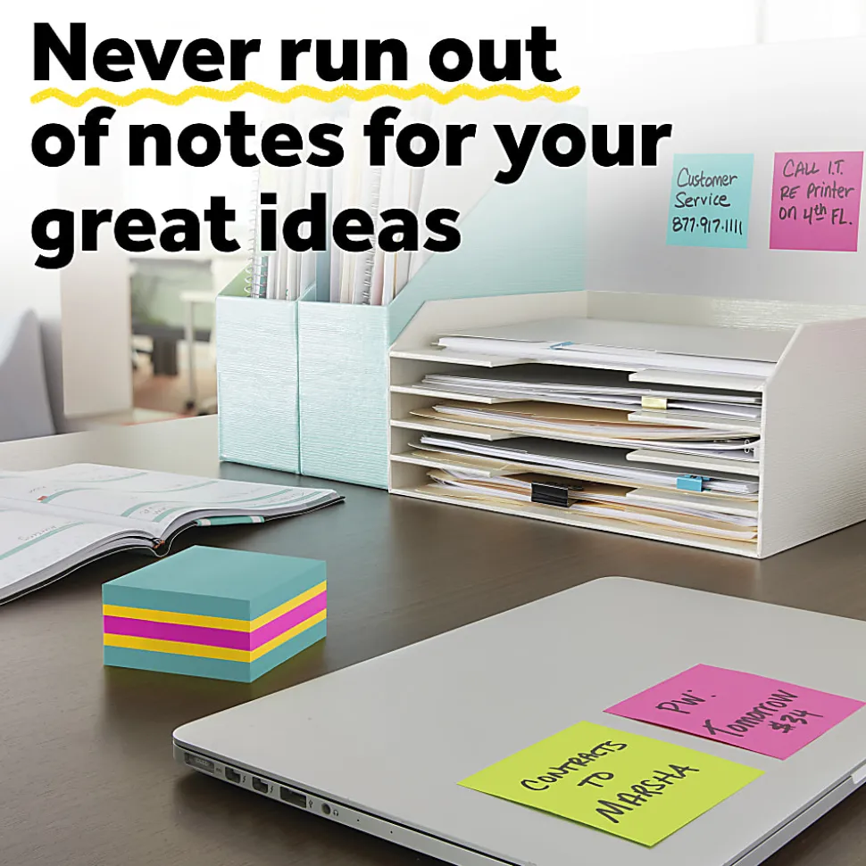 Post-it® Super Sticky Notes, 3 x 3 in, 1 Cube Notes Pad, 360 Sheets/Pad, 2X the Sticking Power, School and Office Supplies, Assorted Bright Colors