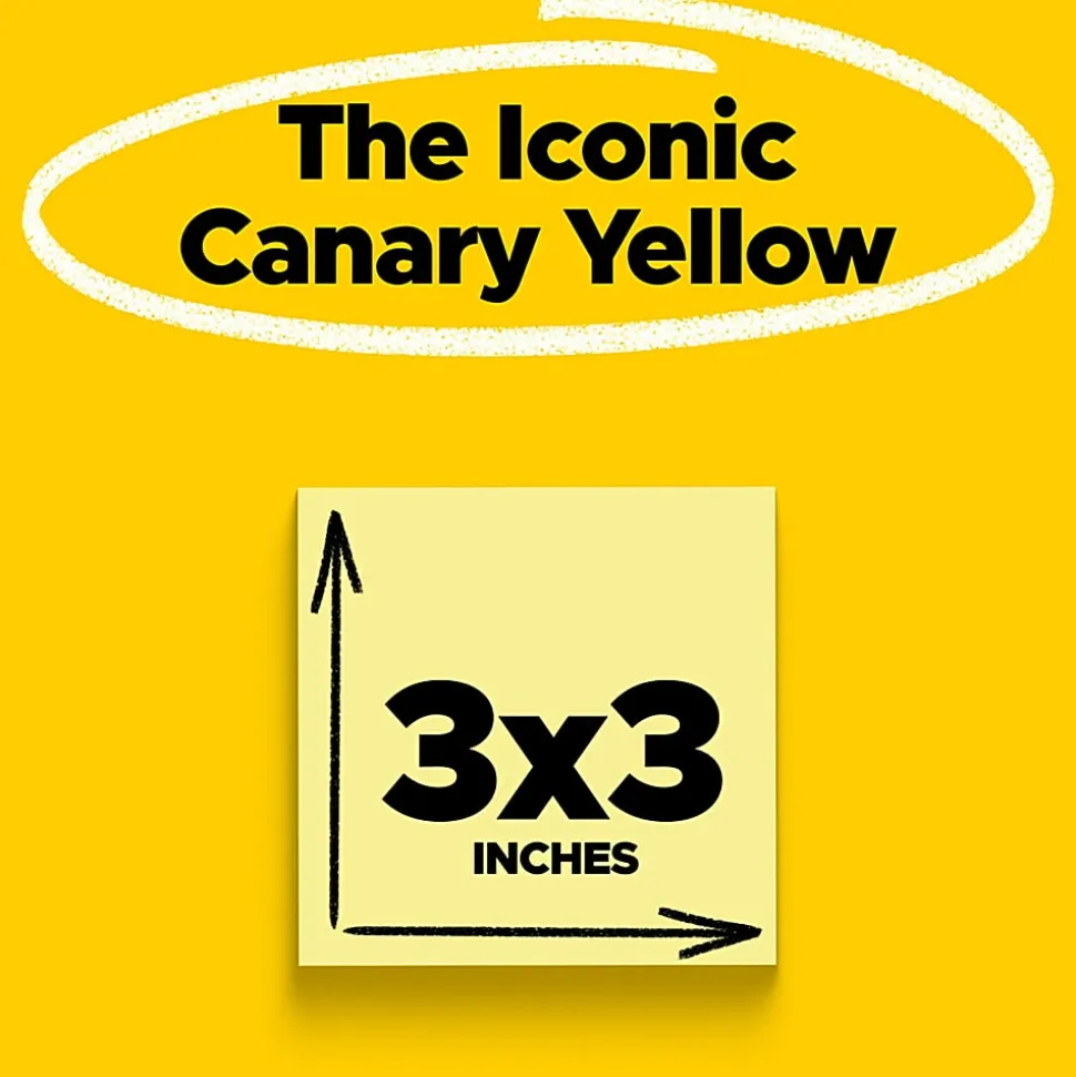 Post-it® Super Sticky Notes, 3 x 3 in, 16 Sticky Note Pads, 90 Sheets/Pad, 2X the Sticking Power, School Supplies and Office Products, Canary Yellow