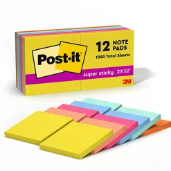 Post-it® Super Sticky Notes, 3 x 3 in, 12 Sticky Note Pads, 90 Sheets/Pad, 2X the Sticking Power, School Supplies and Office Products, Summer Joy