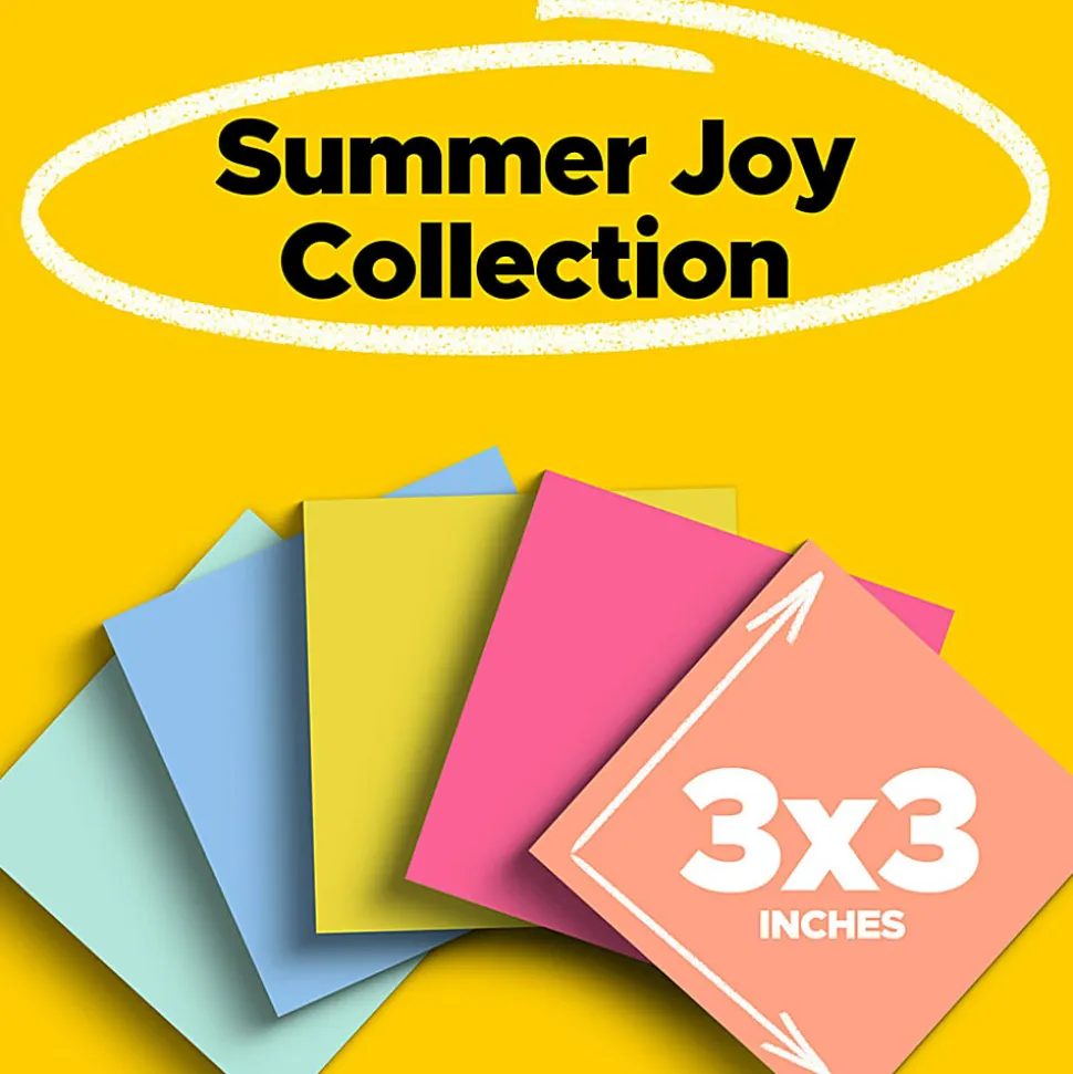 Post-it® Super Sticky Notes, 3 x 3 in, 12 Sticky Note Pads, 90 Sheets/Pad, 2X the Sticking Power, School Supplies and Office Products, Summer Joy