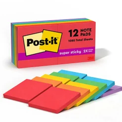 Post-it® Super Sticky Notes, 3 x 3 in, 12 Sticky Note Pads, 90 Sheets/Pad, 2X the Sticking Power, School and Office Supplies, Playful Primaries