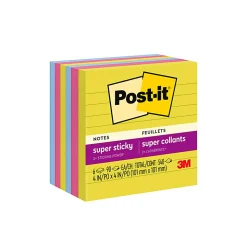 Post-it® Super Sticky Notes, 4 x 4 in, 6 Lined Sticky Note Pads, 90 Sheets/Pad, 2X the Sticking Power, School Supplies and Office Products, Summer Joy
