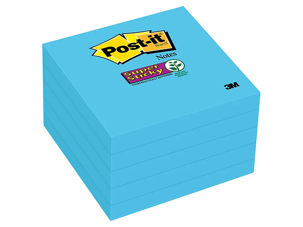 Post-it® Super Sticky Notes, 3 x 3 in, 5 Sticky Note Pads, 90 Sheets/Pad, 2X the Sticking Power, School Supplies and Office Products, Blue Paradise