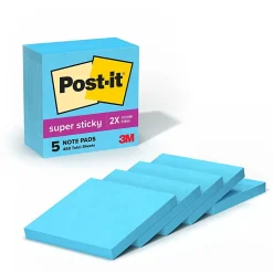 Post-it® Super Sticky Notes, 3 x 3 in, 5 Sticky Note Pads, 90 Sheets/Pad, 2X the Sticking Power, School Supplies and Office Products, Blue Paradise