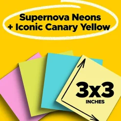 Post-it® Super Sticky Notes, 3 x 3 in, 24 Bulk Sticky Note Pads, 90 Sheets/Pad, 2X the Sticking Power, School and Office Supplies, Supernova Neons