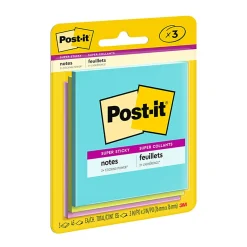 Post-it® Super Sticky Notes, 3 x 3 in, 3 Sticky Note Pads, 45 Sheets/Pad, 2X the Sticking Power, School Supplies and Office Products, Supernova Neons